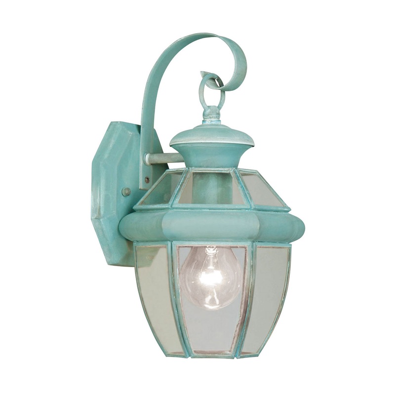 Monterey One Light Outdoor Wall Lantern in Verdigris