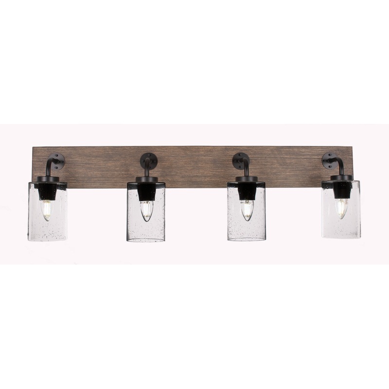 Oxbridge Four Light Bathroom Lighting in Matte Black & Painted Distressed Wood-look Metal
