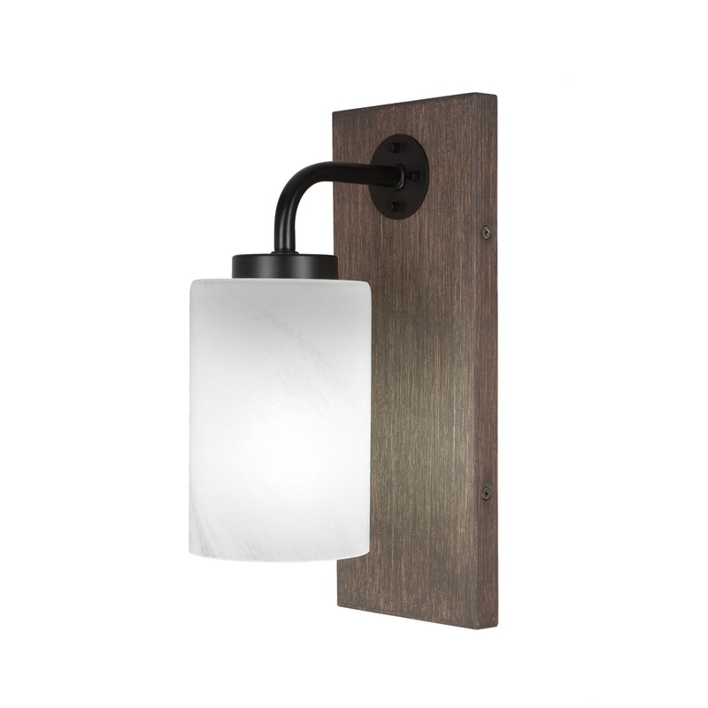 Oxbridge One Light Wall Sconce in Matte Black & Painted Distressed Wood-look Metal