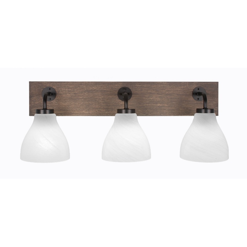 Oxbridge Three Light Bathroom Lighting in Matte Black & Painted Distressed Wood-look Metal