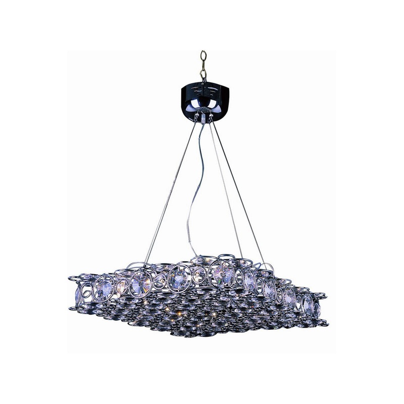18 Light Flat Frame Crystal Pendant in Polished Chrome by Trans Globe Imports from the Merga collection.