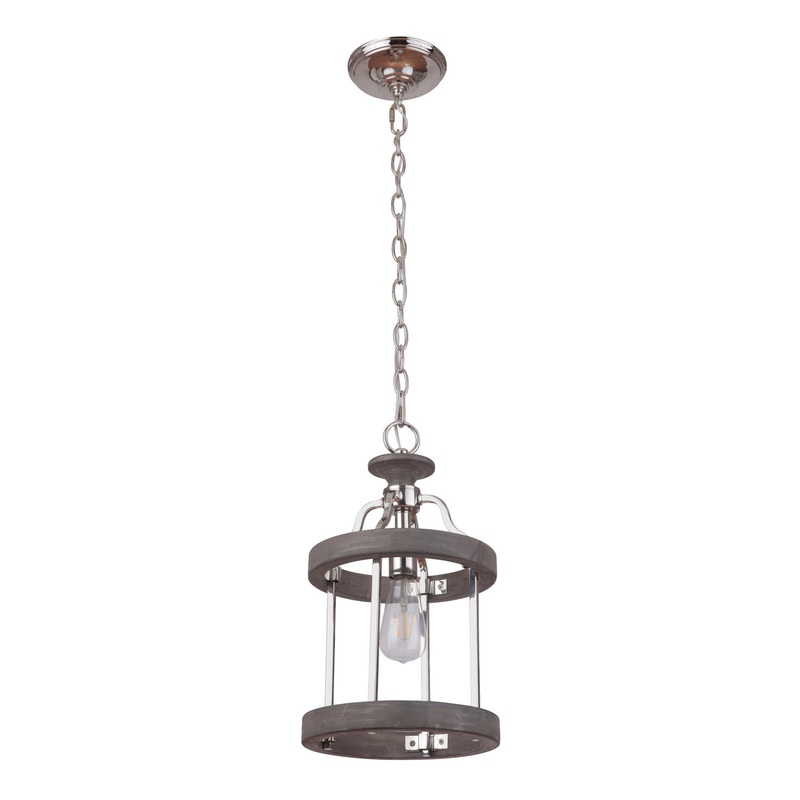 Ashwood One Light Mini Pendant in Polished Nickel/Greywood