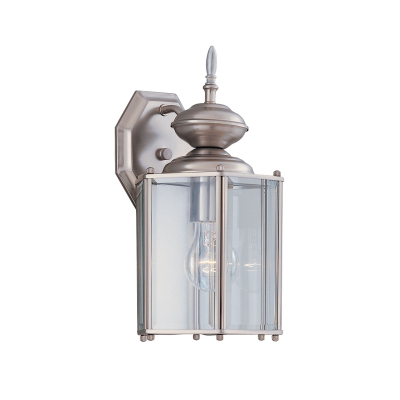 Beveled Glass Lantern One Light Wall Lantern in Pewter