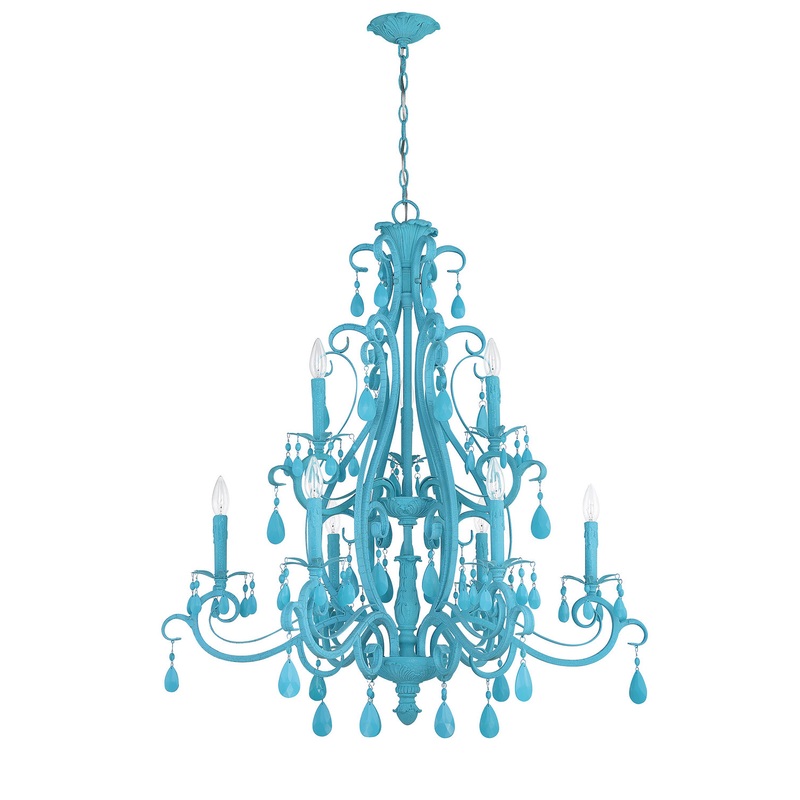 Englewood Nine Light Chandelier in Turquoise