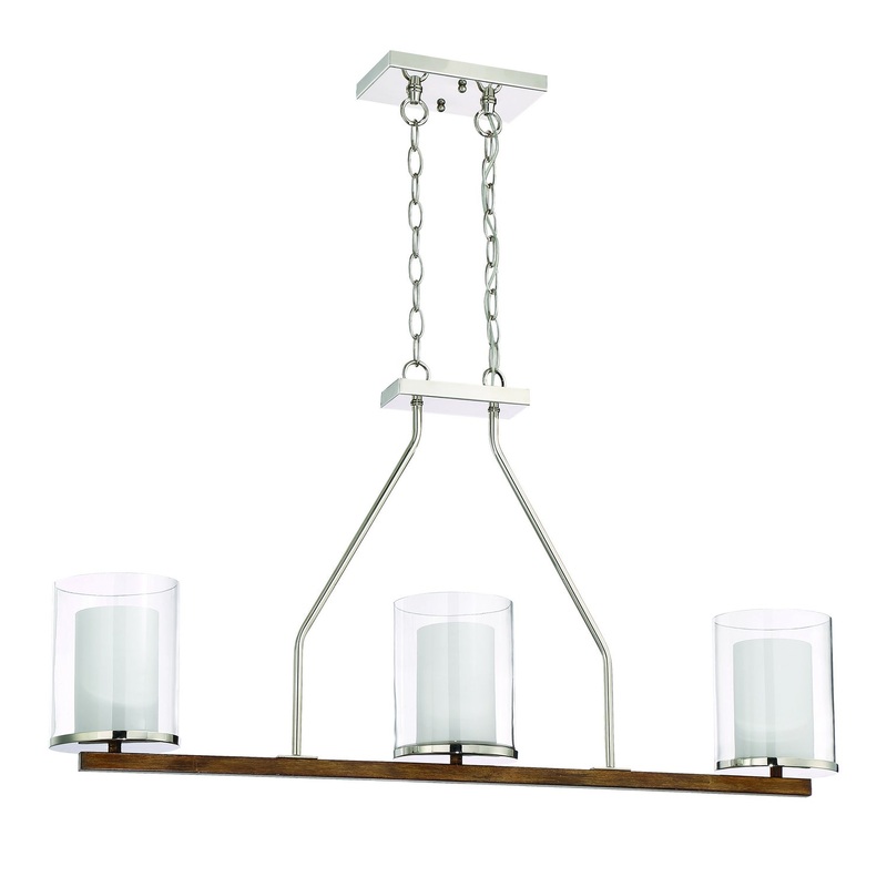 Lark Three Light Island Pendant in Polished Nickel/Whiskey Barrel