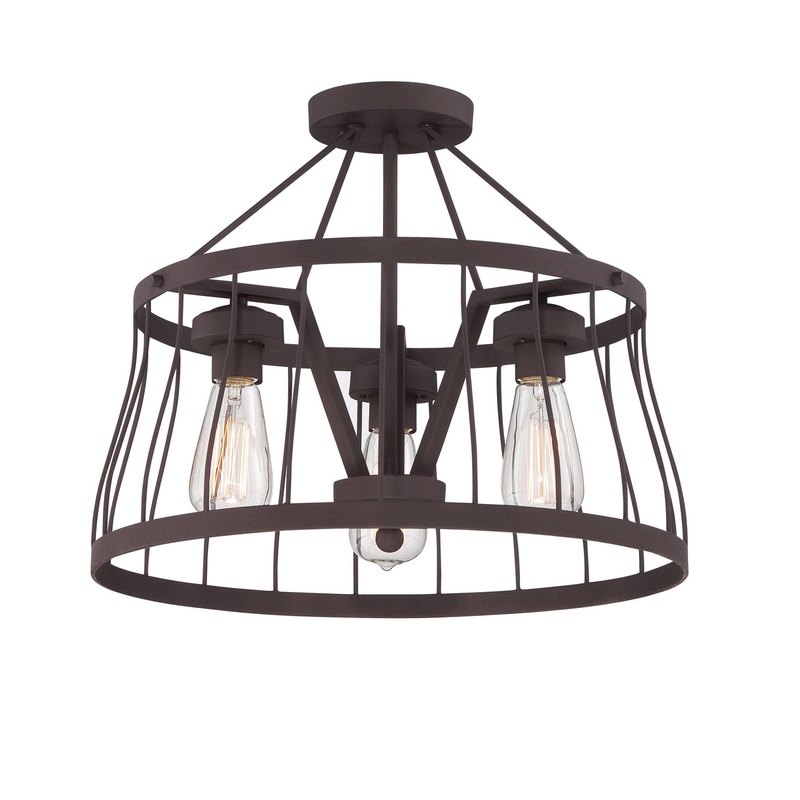 Brooklyn Three Light Semi-Flush/Pendant in Bronze