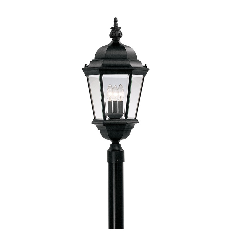 Builder Cast Aluminum Three Light Post Lantern in Black