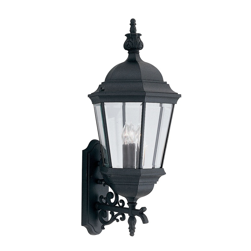 Builder Cast Aluminum Three Light Wall Lantern in Black