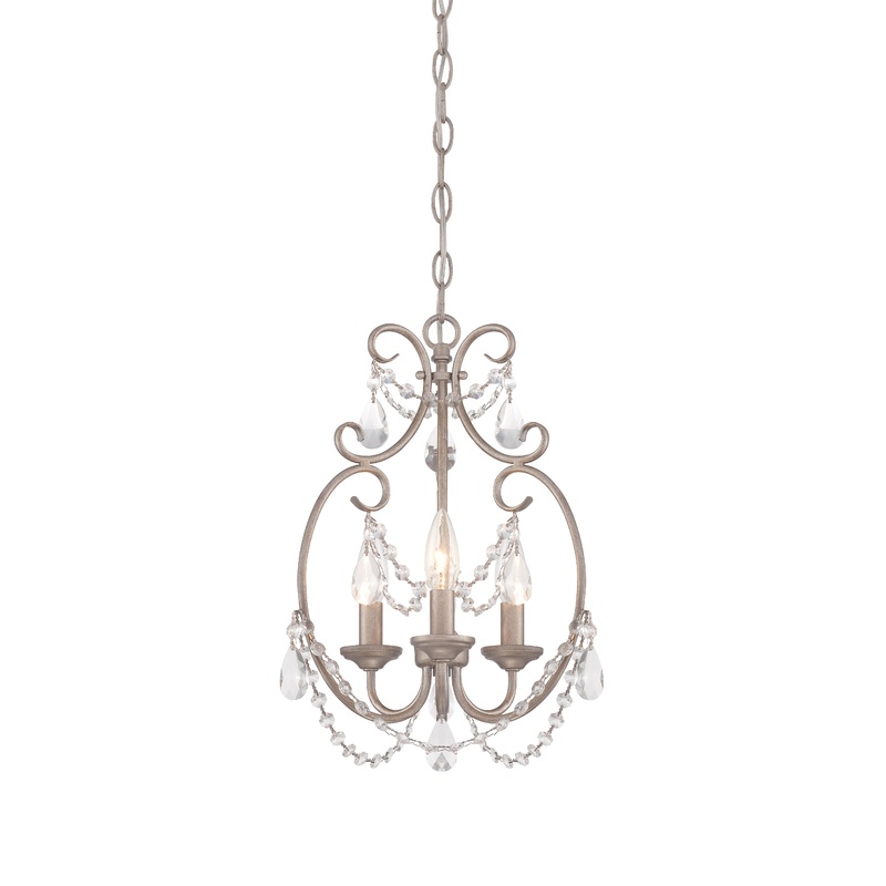 Dahlia Three Light Mini Chandelier in Aged Platinum