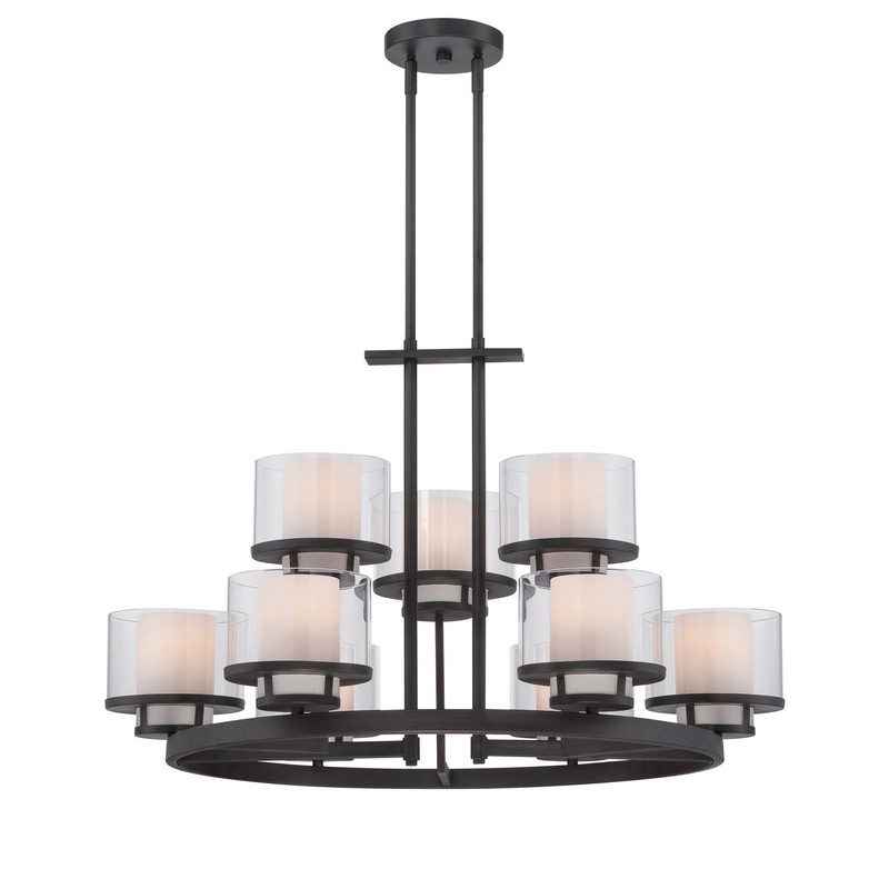 Fusion Nine Light Chandelier in Biscayne Bronze