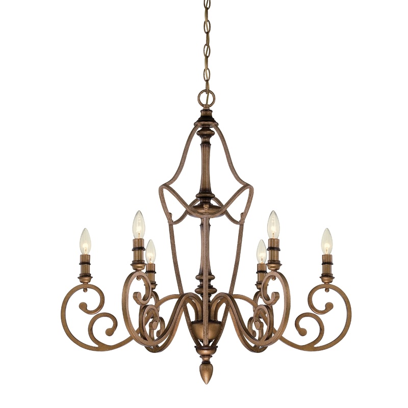 Isla Six Light Chandelier in Aged Brass