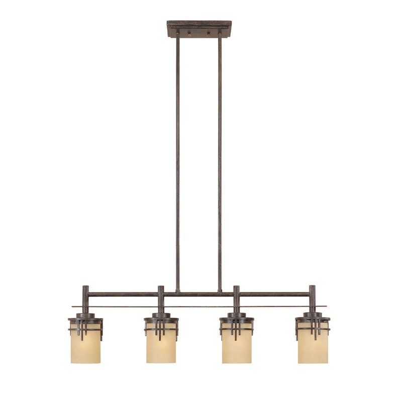 Mission Ridge Four Light Island Pendant in Warm Mahogany
