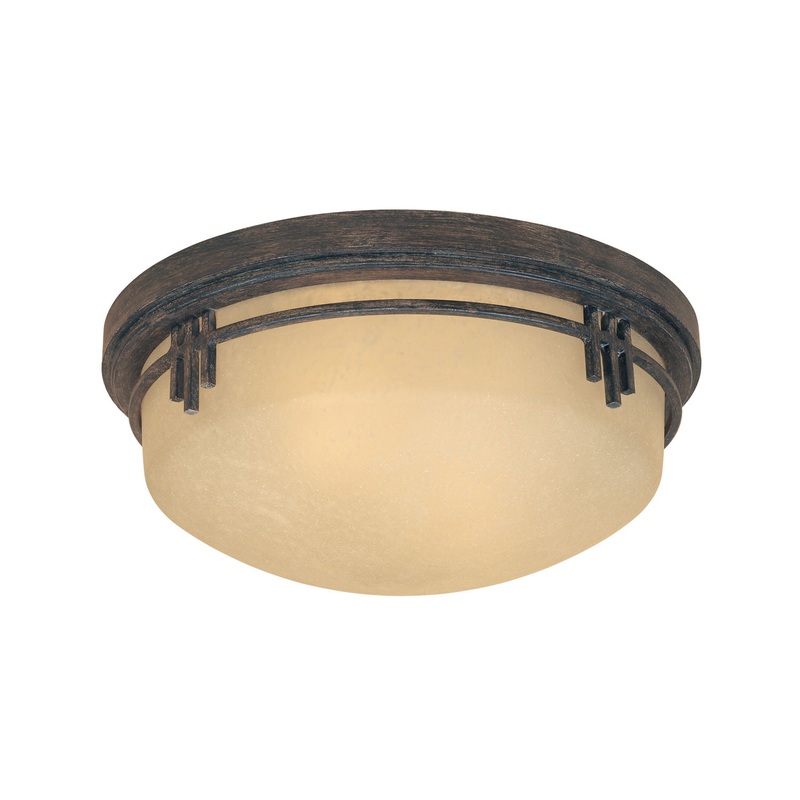 Mission Ridge Two Light Flushmount in Warm Mahogany