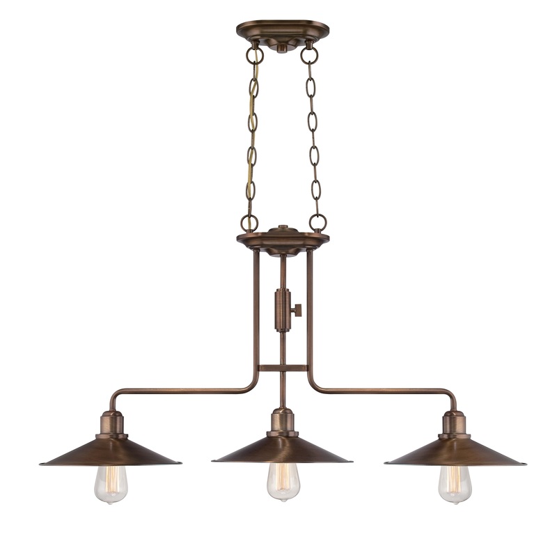 Newbury Station Three Light Island Pendant in Old Satin Brass