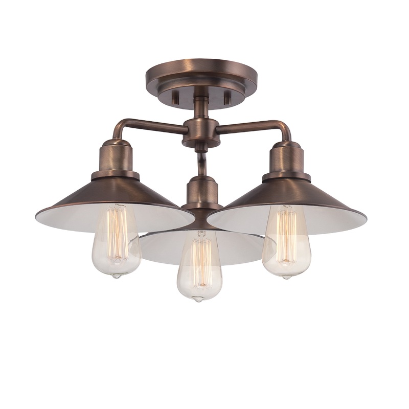 Newbury Station Three Light Semi-Flush Mount in Old Satin Brass
