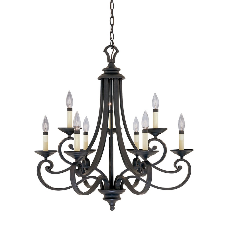 Barcelona Nine Light Chandelier in Natural Iron