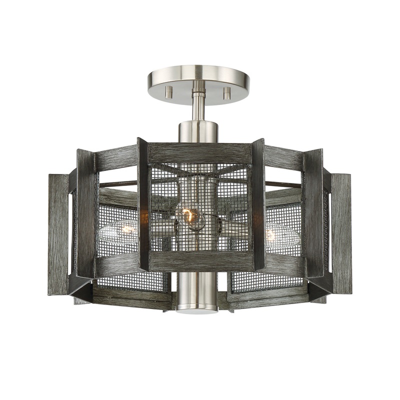 Baxter Three Light Semi-Flush Mount in Weathered Iron