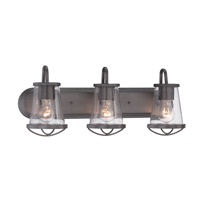 Darby Three Light Bath Bar in Weathered Iron