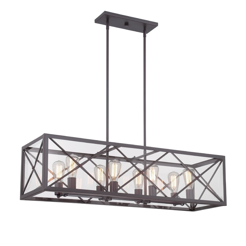 High Line Eight Light Linear Chandelier in Satin Bronze