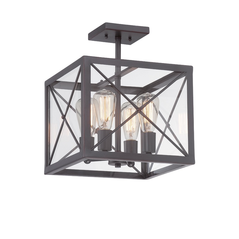 High Line Four Light Semi-Flush Mount in Satin Bronze