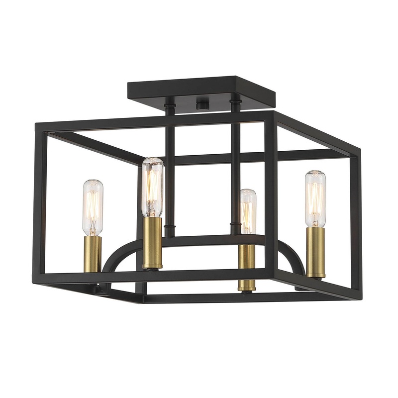 Uptown Four Light Semi Flush Mount in Matte Black