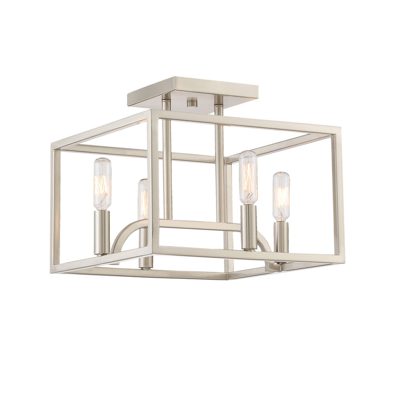 Uptown Four Light Semi-Flush Mount in Satin Platinum