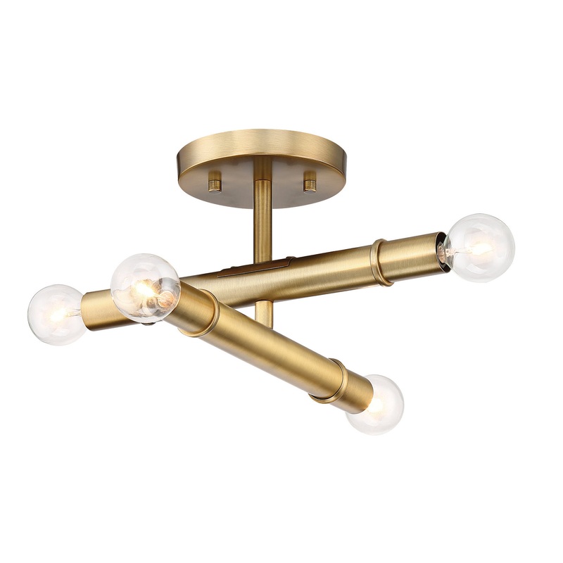 Emmett Four Light Semi-Flush Mount in Old Satin Brass