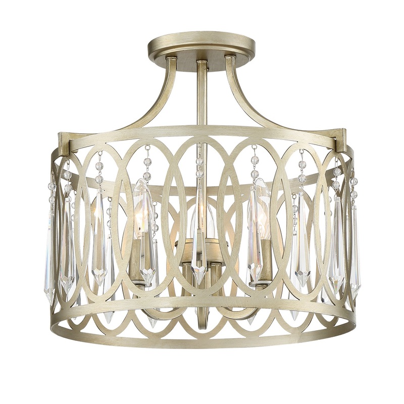 Hutton Three Light Semi-Flush Mount in Sterling Gold
