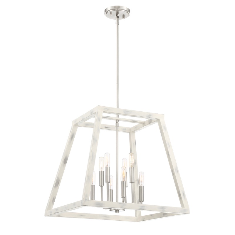 Rhode Eight Light Foyer Pendant in Coastal Weathered White