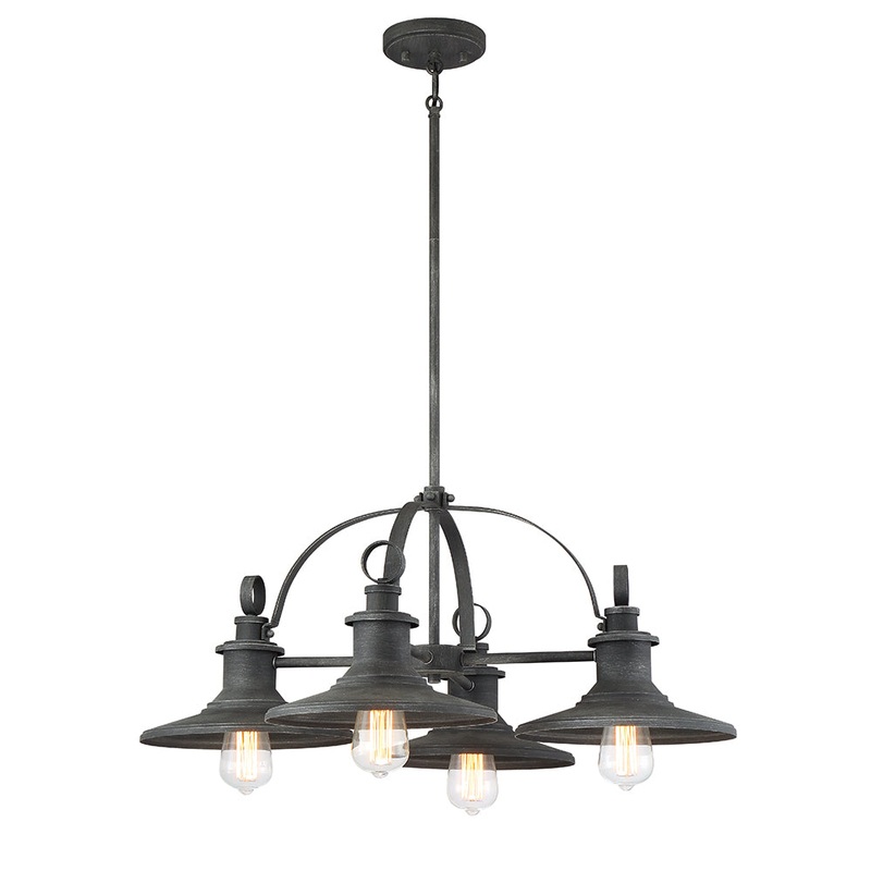 Aurora Four Light Chandelier in Weathered Pewter