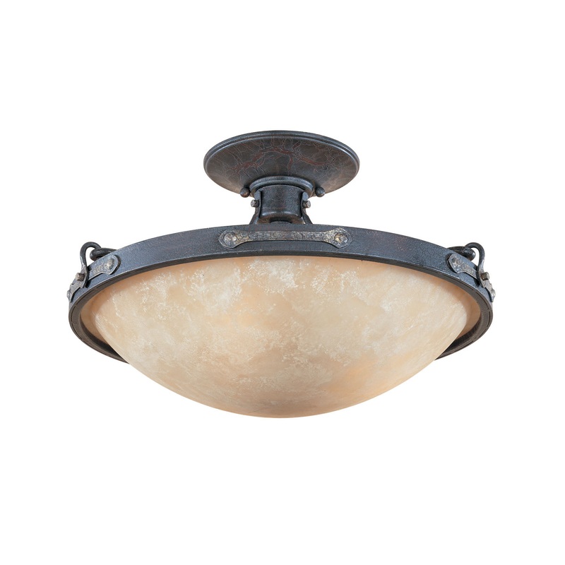 Austin Three Light Semi-Flush Mount in Weathered Saddle