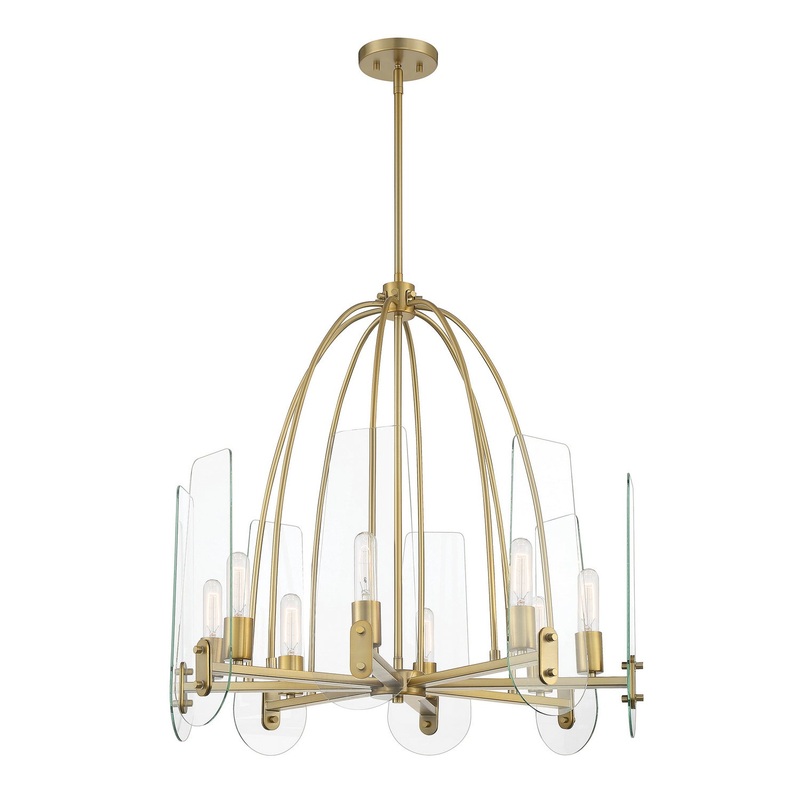 Bergen Beach Eight Light Chandelier in Brushed Gold