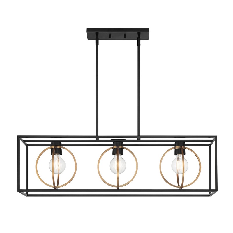 Kew Gardens Three Light Island Pendant in Matte Black
