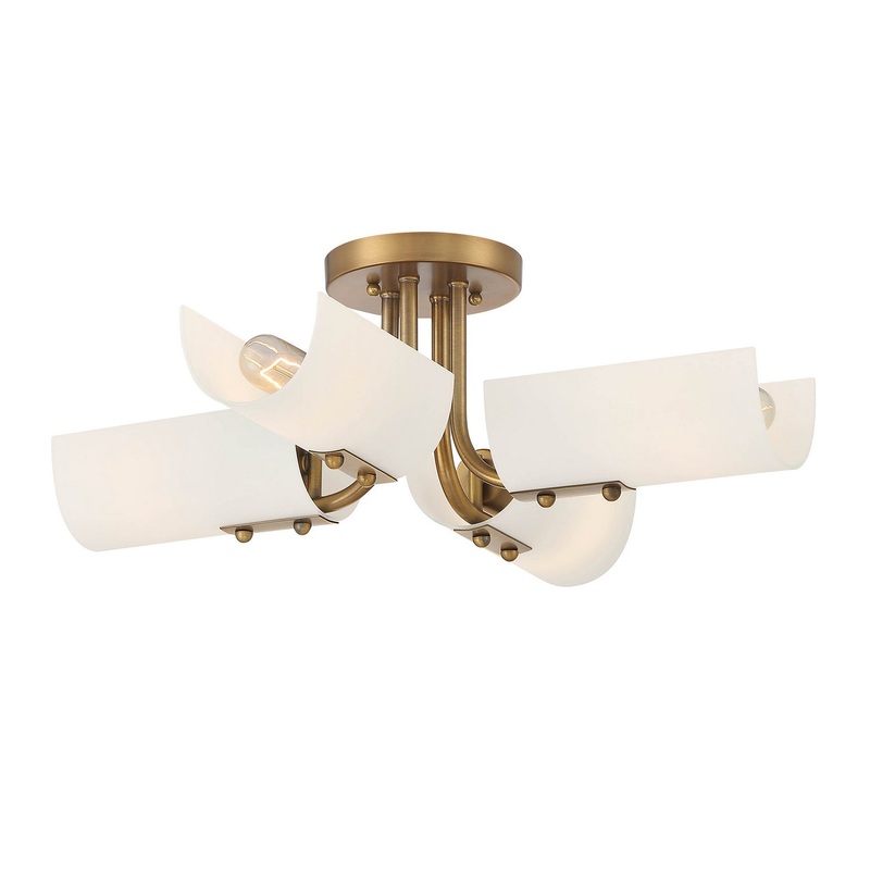Manhasset Four Light Semi Flush Mount in Old Satin Brass