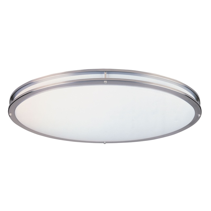 Oval Fluorescent Two Light Flushmount in Satin Nickel