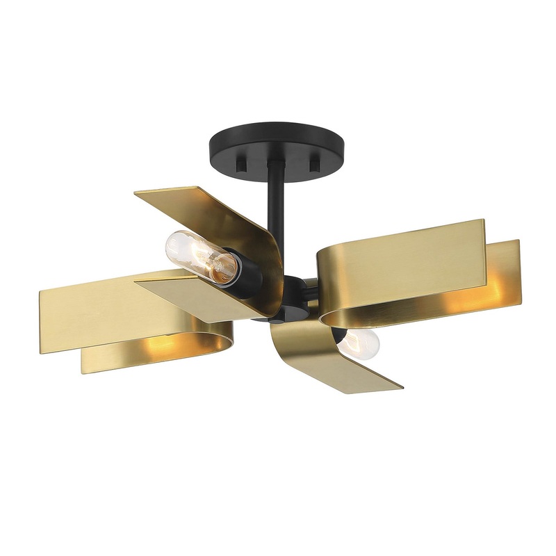U Turn Four Light Semi Flush Mount in Matte Black