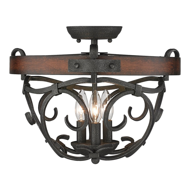 Madera BI Three Light Semi-Flush Mount in Black Iron