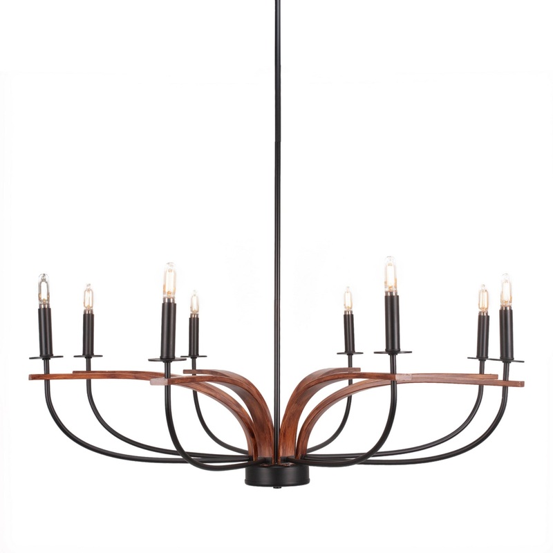 Monterey Eight Light Chandelier in Matte Black & Painted Wood-look Metal