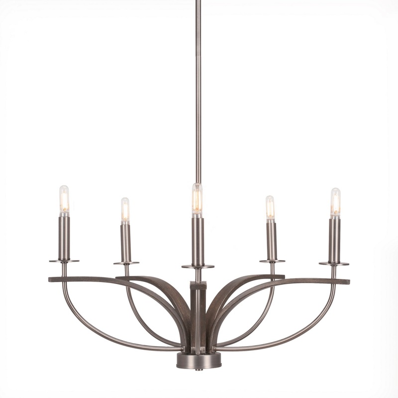 Monterey Five Light Chandelier in Graphite & Painted Distressed Wood-look Metal