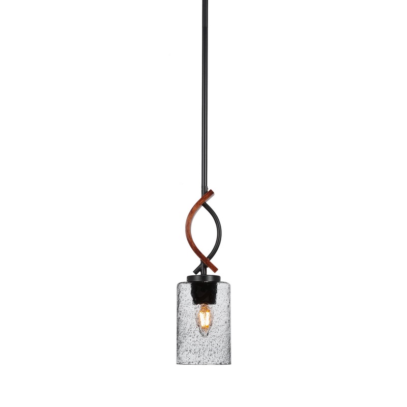 Monterey One Light Mini Pendant in Matte Black & Painted Wood-look Metal