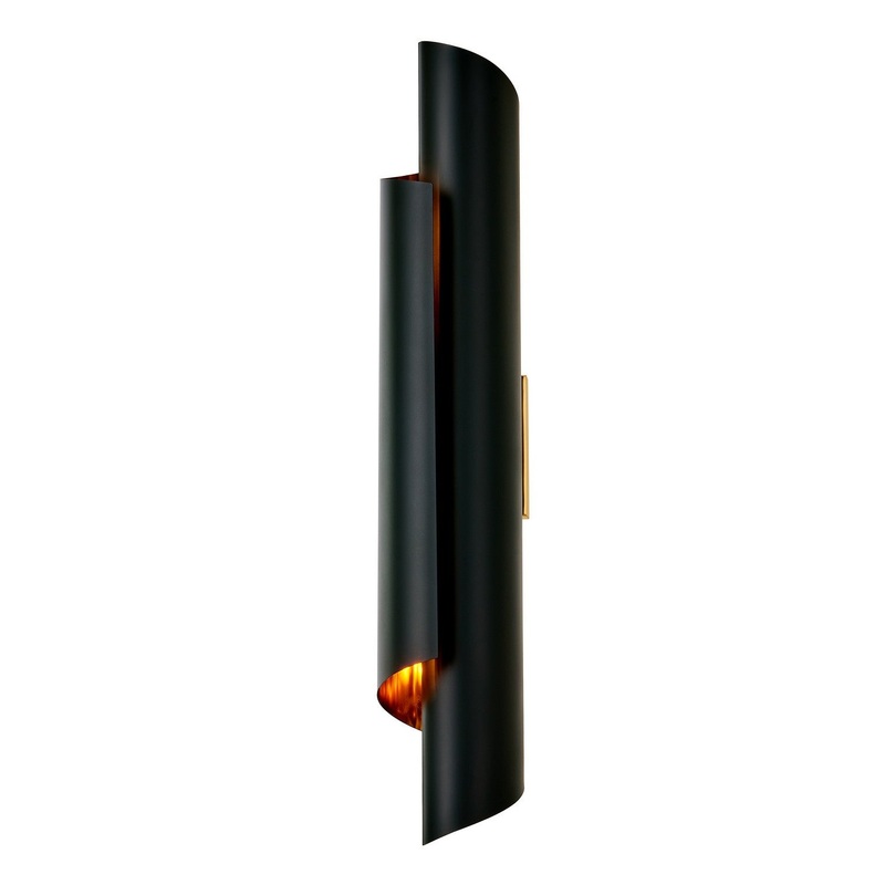 Piaga Two Light Wall Sconce in Matte Black and Polished brass