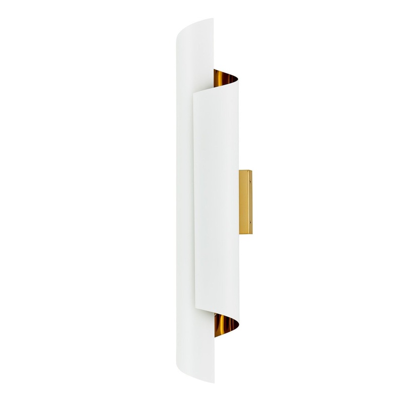 Piaga Two Light Wall Sconce in Matte White and pollished brass