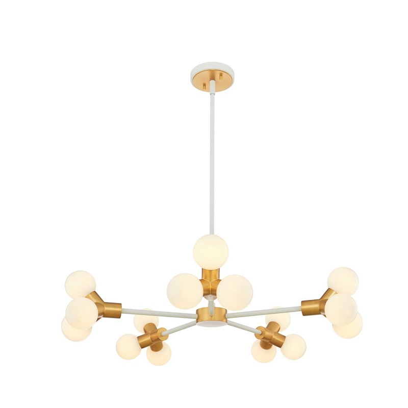 Tres 15 Light Chandelier in White and New Brass