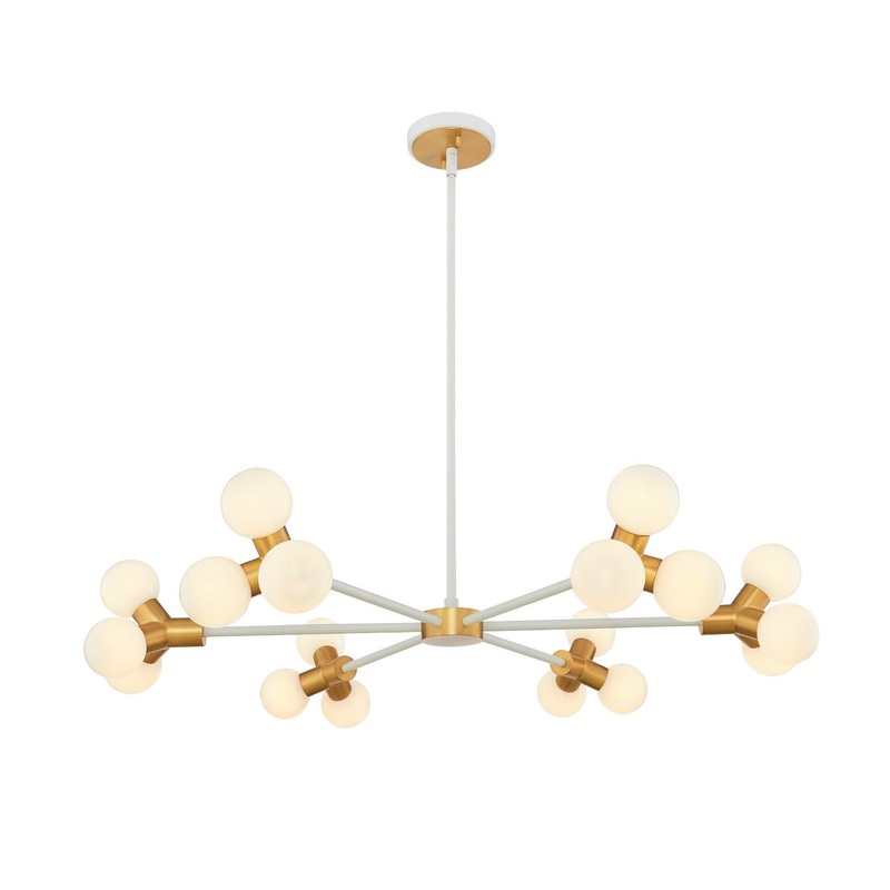 Tres 18 Light Chandelier in White and New Brass