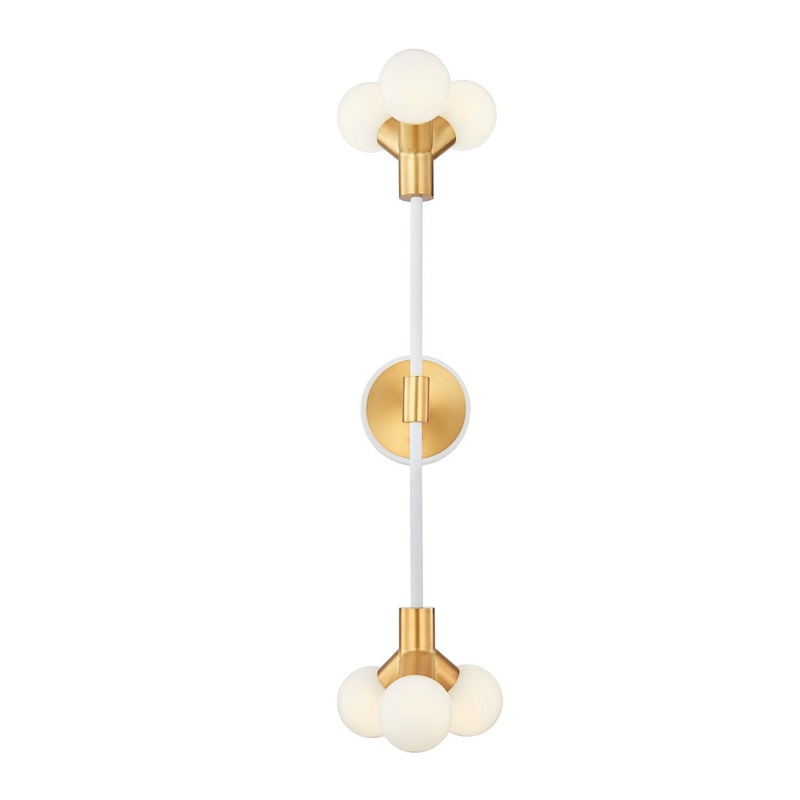 Tres Six Light Wall Sconce in White and New Brass