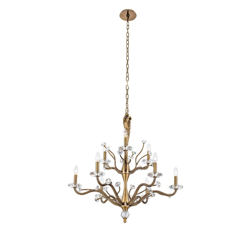 Venus Nine Light Chandelier in Historic Brass