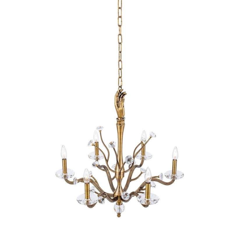 Venus Six Light Chandelier in Historic Brass