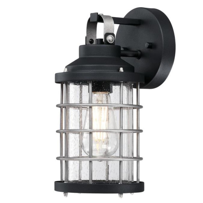 Villa Barone One Light Wall Fixture in Textured Black With Industrial Steel Accents