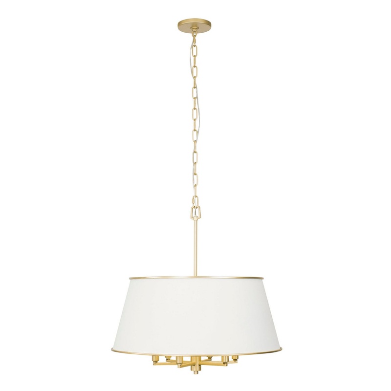 Coco Six Light Pendant in Matte White/French Gold