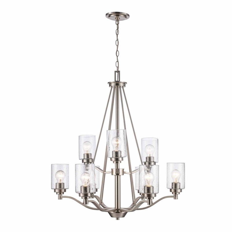 Mod Pod Nine Light Chandelier in Brushed Nickel